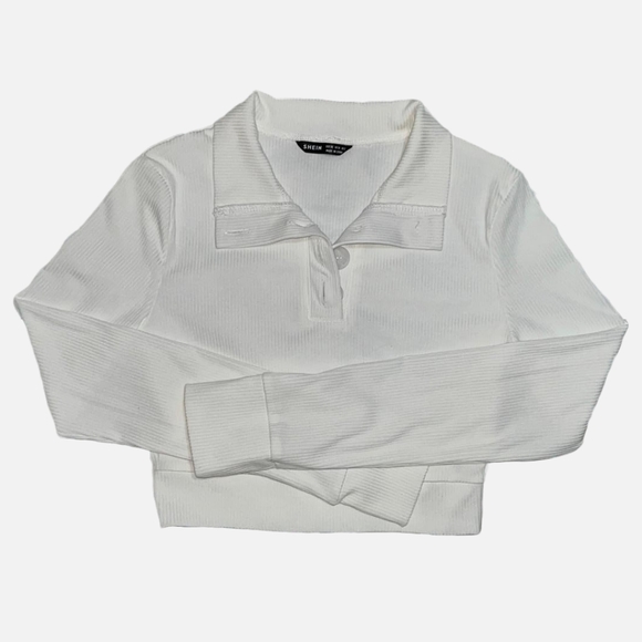 SHEIN Long Sleeve Collared Ribbed Crop Top X-Small - Picture 1 of 7
